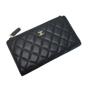 CHANEL Coco Mark Matelasse Classic Bi fold Wallet Black Caviar Leather